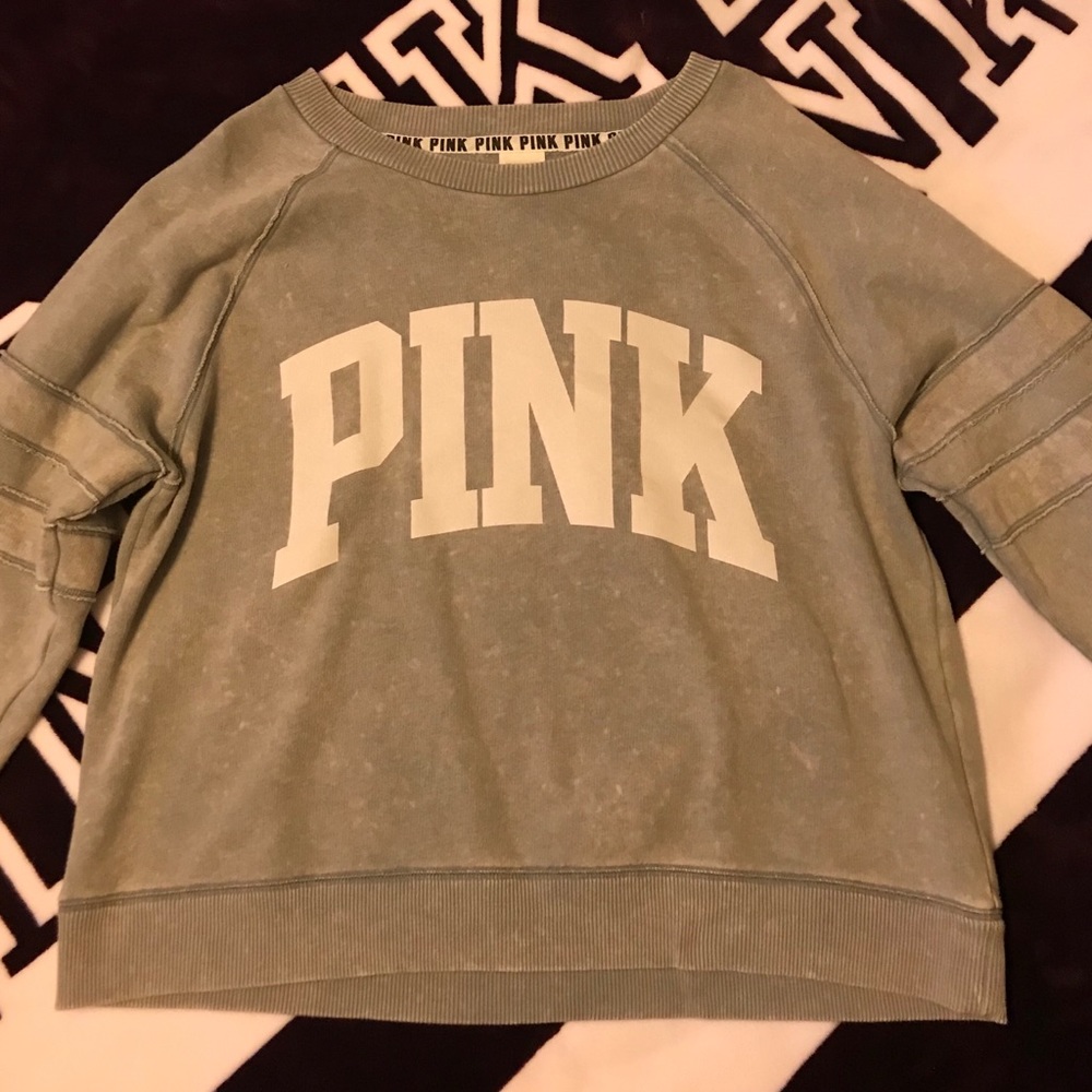 PINK Grey Long Sleeve Sweater